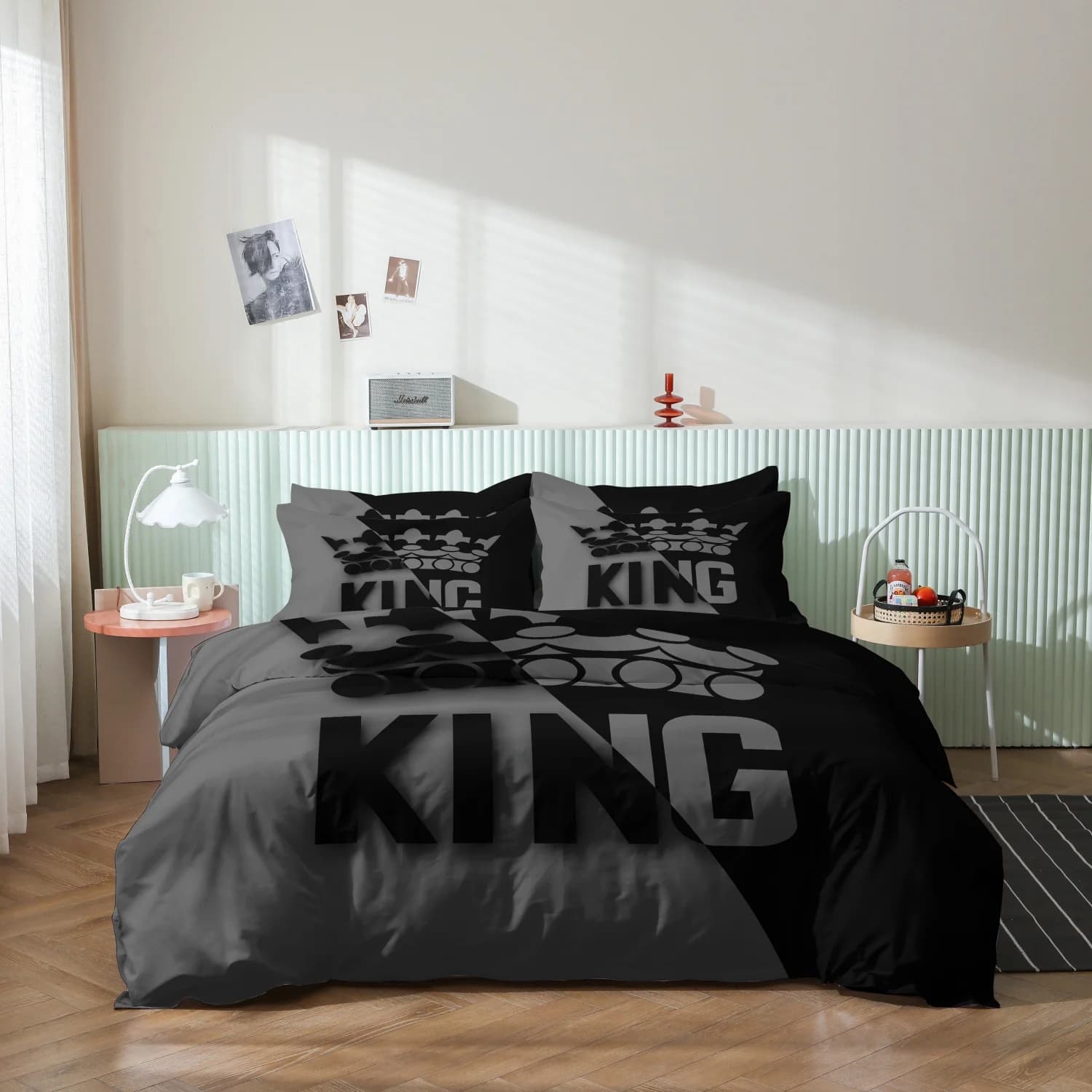 3pcs Premium Black Grey King Crown HD Print Duvet Cover Set Modern Art Printed Bedding For Family Bedrooms Dormitories Hotels