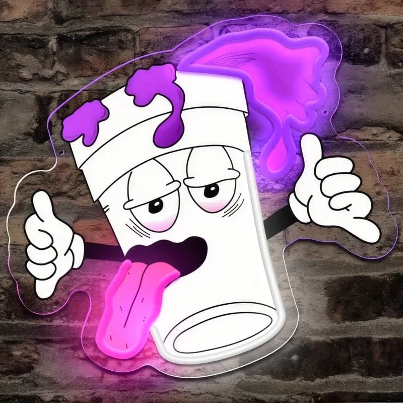 Insegna al Neon a Forma di Bicchiere di Soda Cartoon, Luce LED a Goccia Viola, Decorazione Divertente Stile Graffiti per Bar, Man Cave, Sala Giochi, Regalo Perfetto