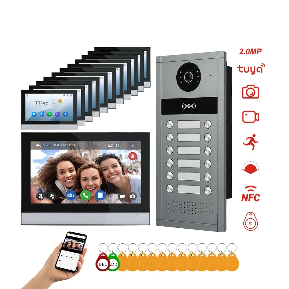 Tuya Smart Home Appartamento Edificio Chiamata Citofono visivo Videocitofono Campanello Controllo accessi per bloccare Collegare 6/12 monitor Registrazione video