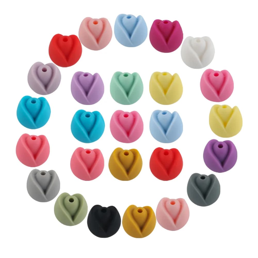 10/20 pezzi di perline in silicone a forma di bocciolo di tulipano colorato per braccialetti fai da te, collane, portachiavi, accessori per gioielli, ecc. Produzione artigianale