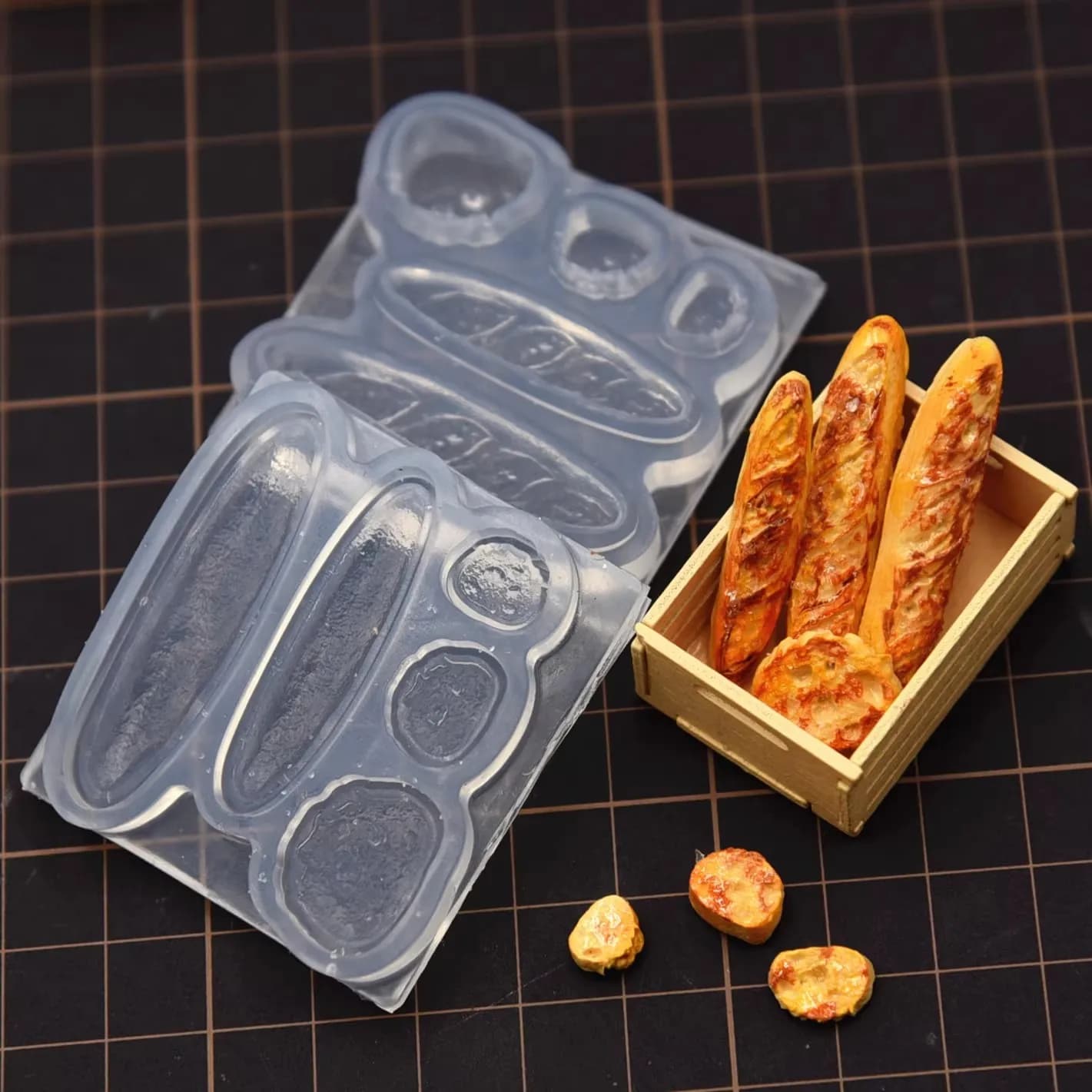 Stampo in silicone per pane baguette in miniatura in argilla polimerica fai-da-te per mini fette di pane, strumento per la creazione di dessert