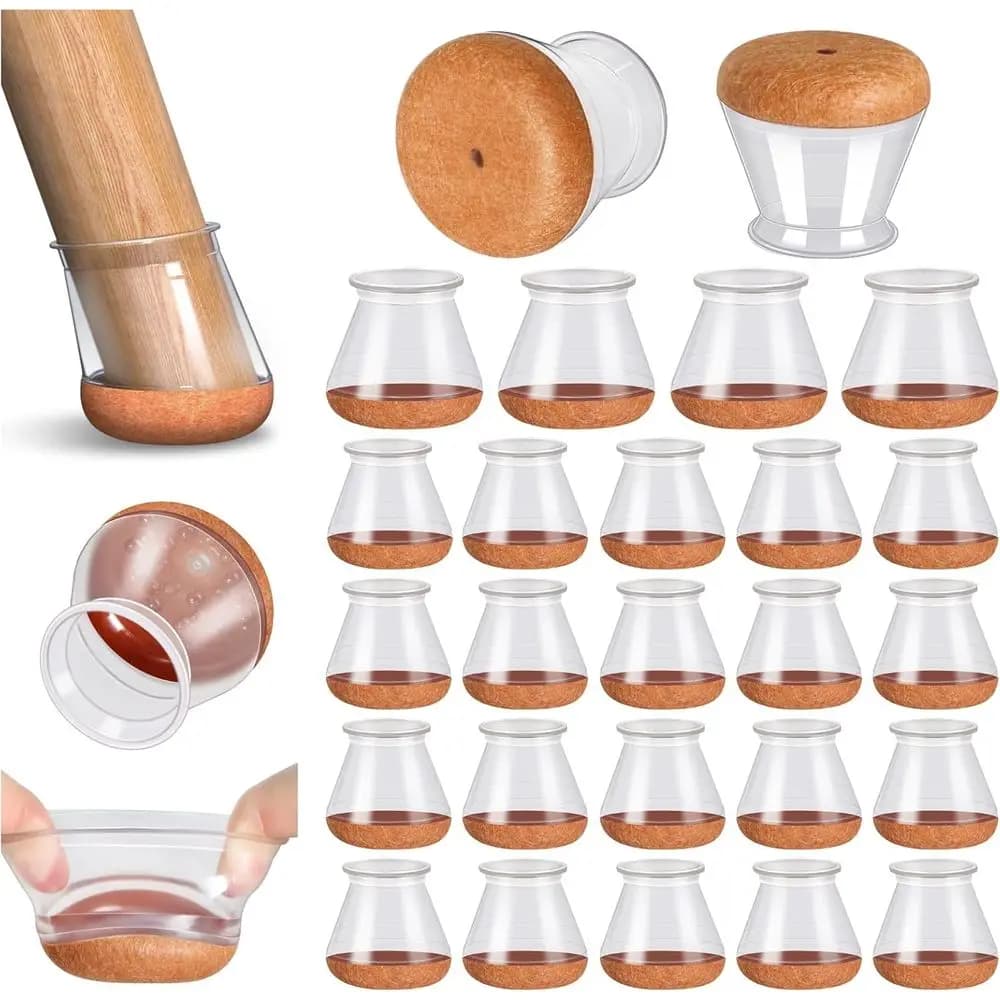 24 Pcs Chair Leg Floor Protect, Silicone Covers for Hardwood Furniture Pads Sliders with Wrapped Rubber Bottom Medium (0.76-1.18