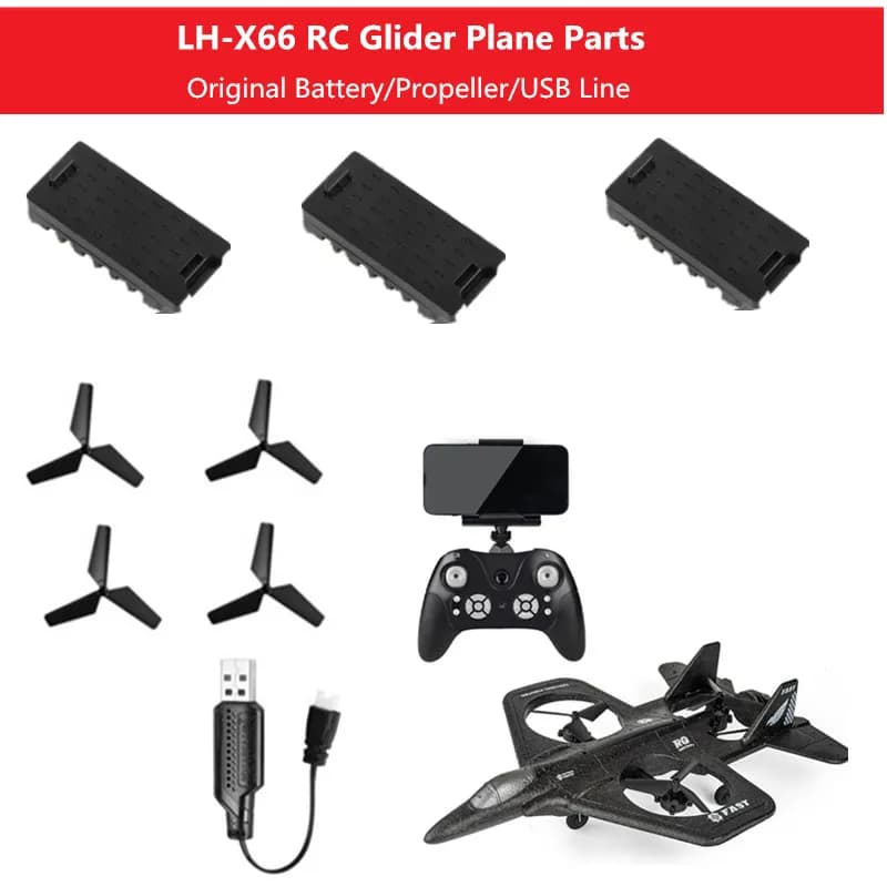 Ricambi Originali per Aliante RC LH-X66 2.4G: Batteria/Elica/USB, Accessori per Aereo X66, Batteria e Pale per Aeroplano RC LH-X66