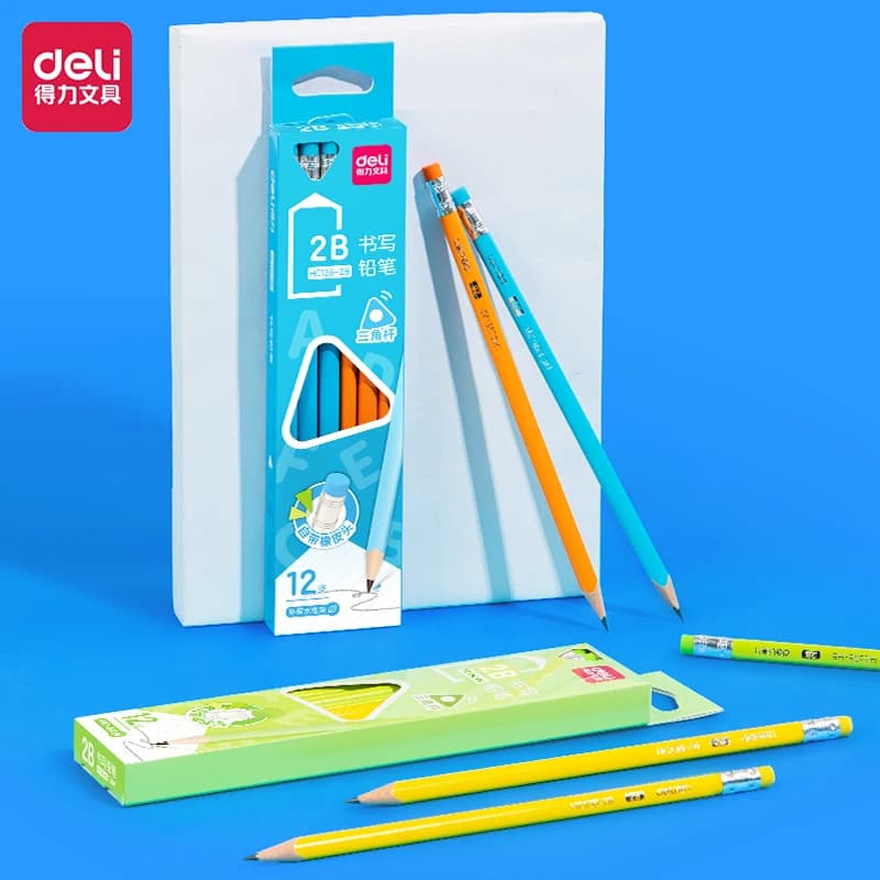 Deli 12pcs 2B/HB Triangular Wooden Pencils School&Office Supplies Art Exam Sketch Painting Drawing Pencils Stationery Gift