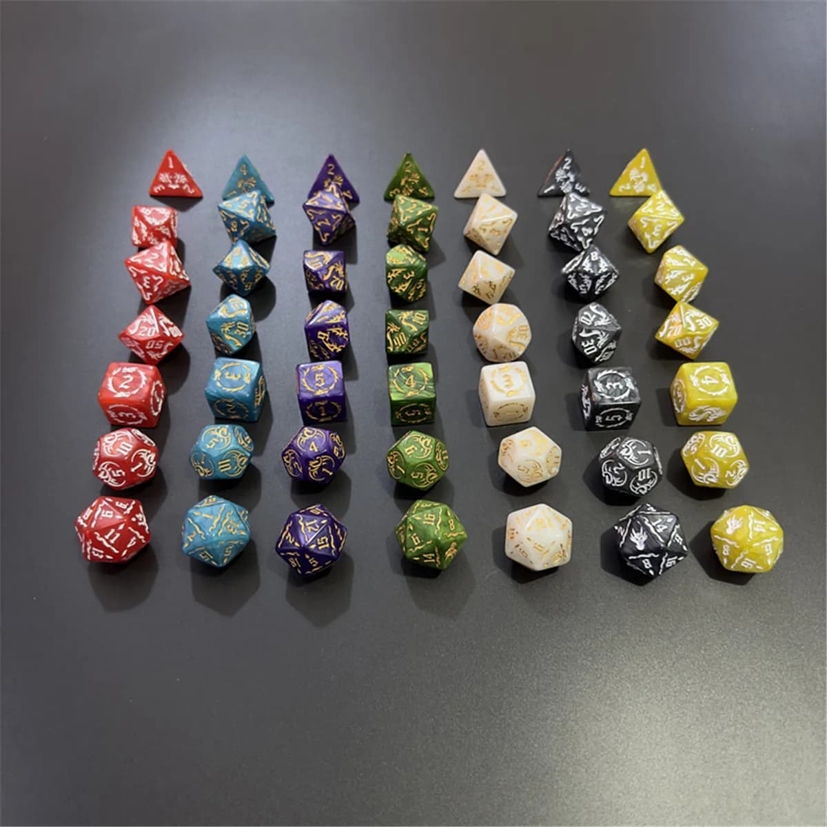 Set di 7 Dadi DND con Nuovo Design, D4 D6 D8 D10 D12 D20, Dadi Multifaccia per Giochi da Tavolo TRPG Dungeons & Dragons, Alta Qualità
