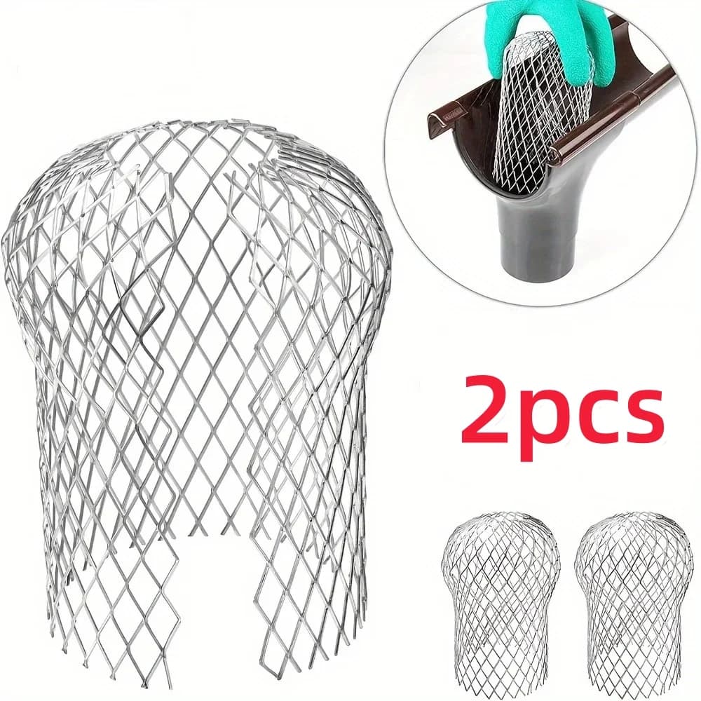 2pcs Metal Aluminum Filter Mesh Gutter Leaf Debris Mud Trap Guards Drain Pipe Cover Downpipe Guttering System Waterproof