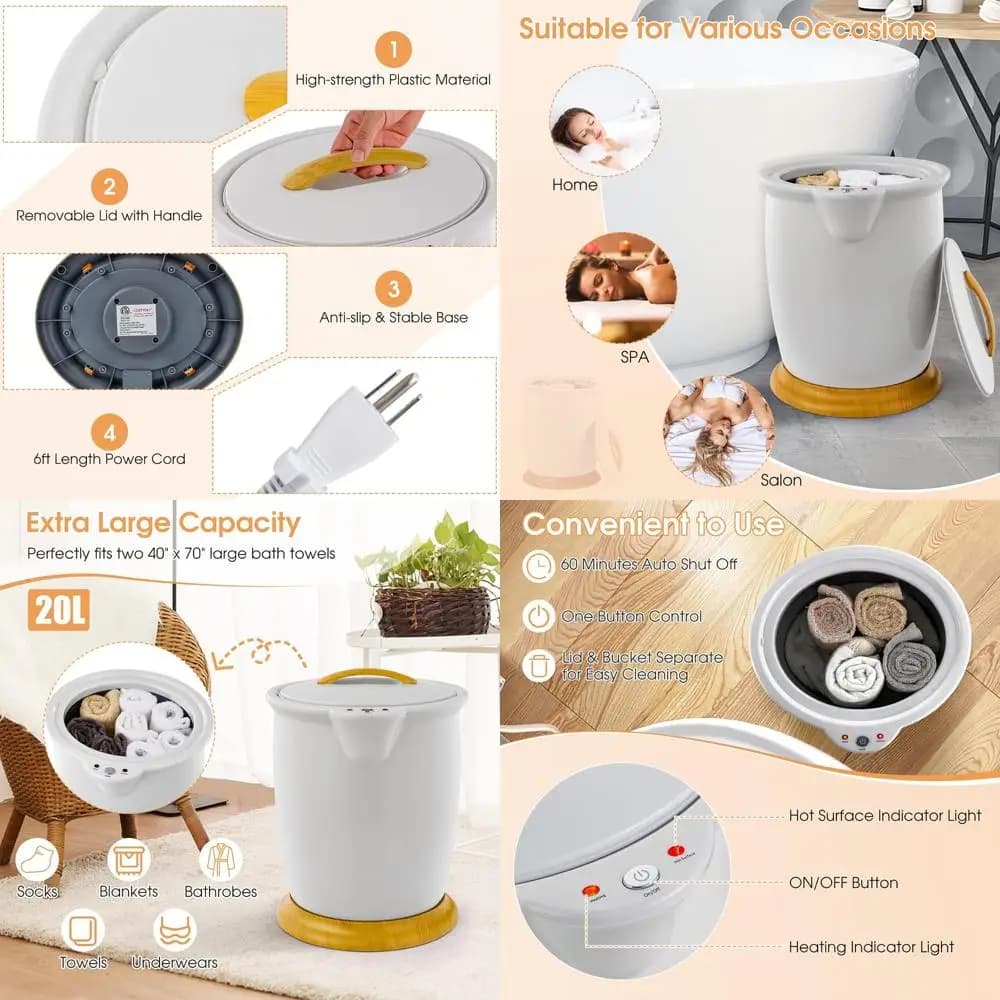 20L Deluxe Scaldasalviette with Perfume Door, Removable Cover, One-Touch Control, Automatic Shutdown, Suitable for Two Large Towels or Bathrobes