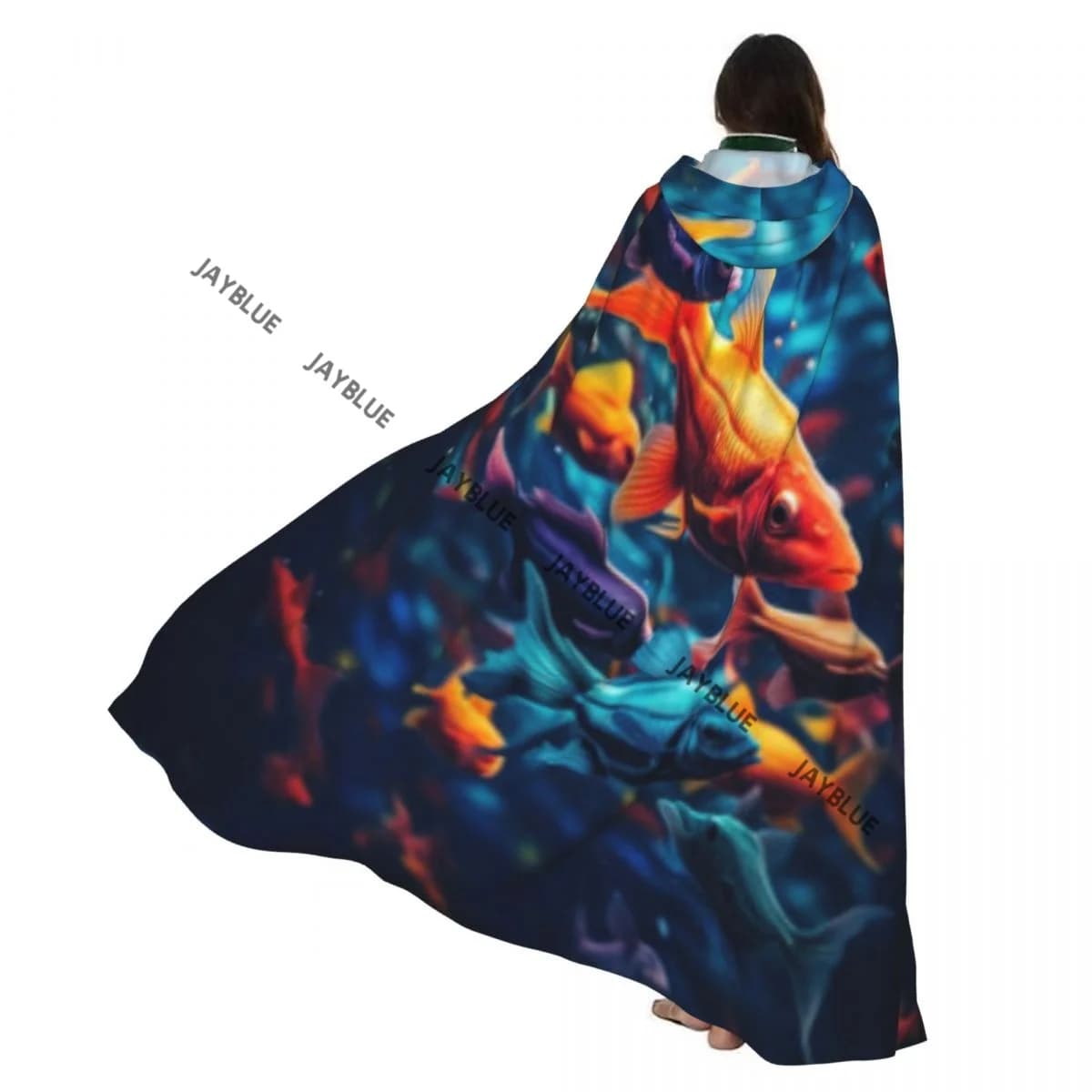 Long Cape Cloak Fish Swimming In Water Hooded Cloak Coat Autumn Hoodies