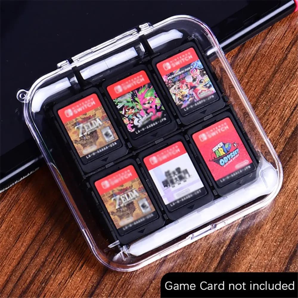Custodia rigida trasparente per PC Custodia per carte da gioco Custodia per 12 cartucce di gioco per Nintendo Switch Custodia per PC Corda anti-smarrimento