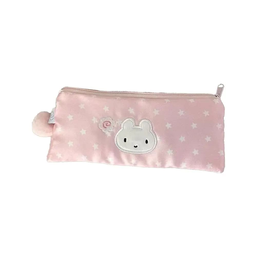 Cartoon Pink Pen Bag Zipper Design Star Rabbit Pattern Pencil Case Large Capacity Stationery Organizer Stationery Bag