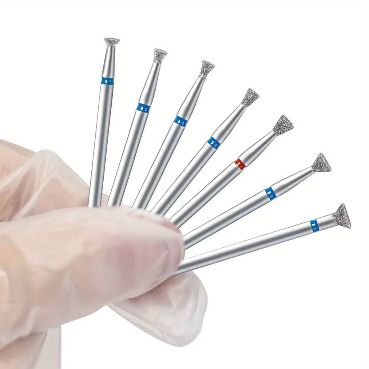 Set di 7 punte per fresa per unghie per la pulizia delle cuticole, rimozione del colla in eccesso, trattamento dei bordi delle unghie, accessori per macchina smerigliatrice a diamante