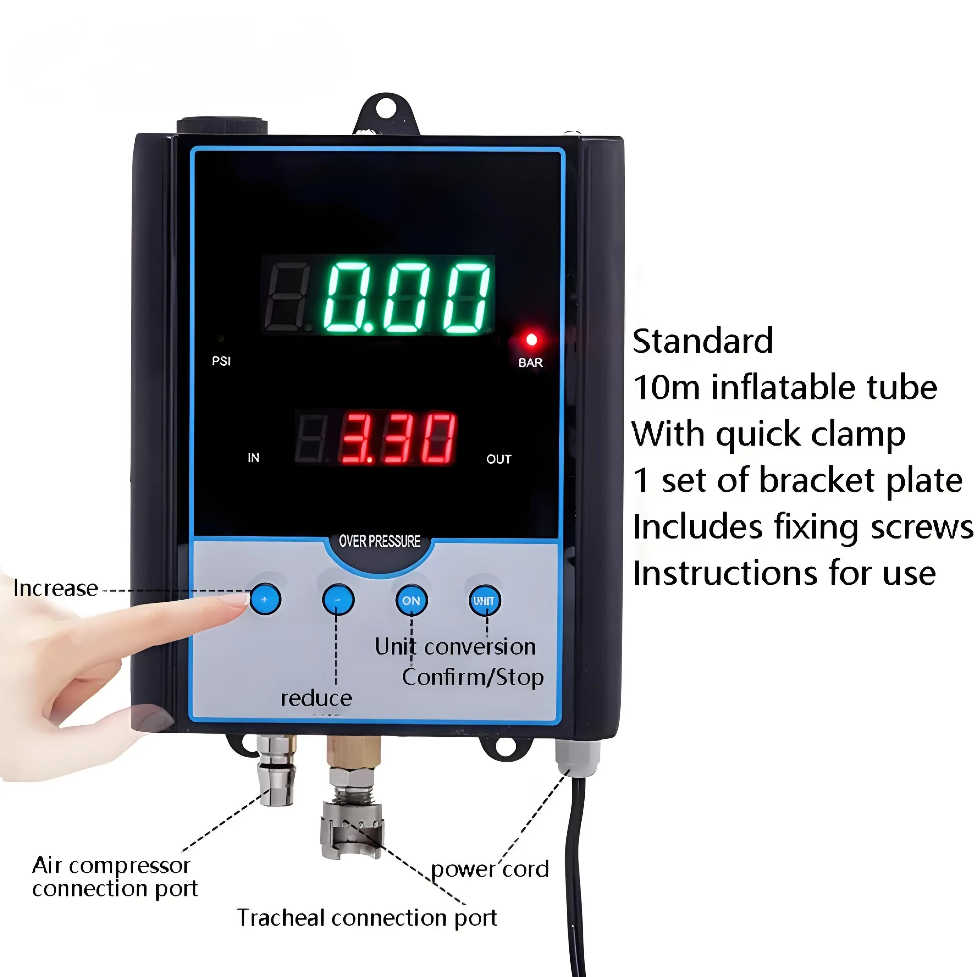 Gonfiatore Automatico per Pneumatici Digitale a LED, Montaggio a Parete in Metallo per Stazioni di Rifornimento e Stoccaggio Auto con Manometri