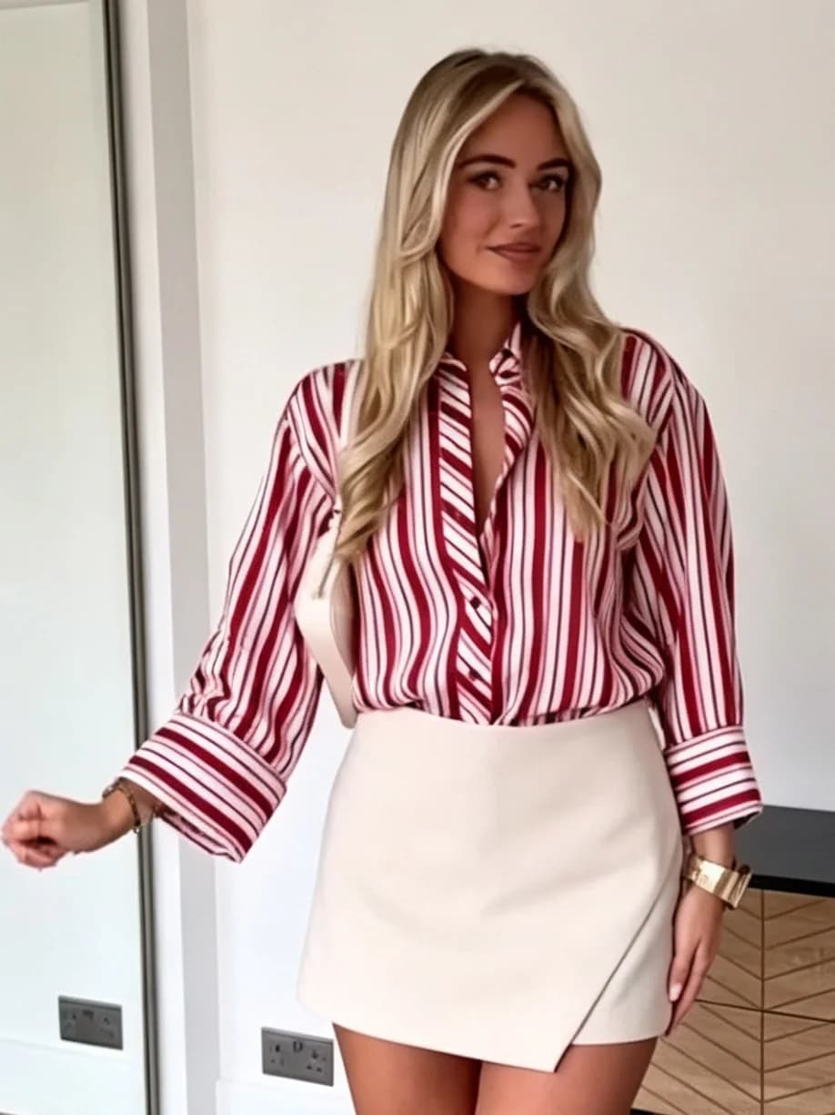 WMXZ Nuova Camicia Primaverile da Donna Stile Commuter, Monopetto con Molteplici Bottoni, Maniche Lunghe, Colletto Rovesciato, Senza Polsini a Righe