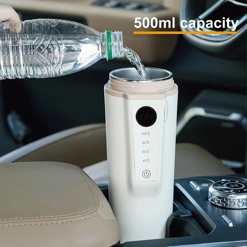 12V/24V Car Electric Hot Cup Portable Stainless Steel Electric Kettle Multifunctional Boiled Water Pot 500ml Keep Warm Teapot