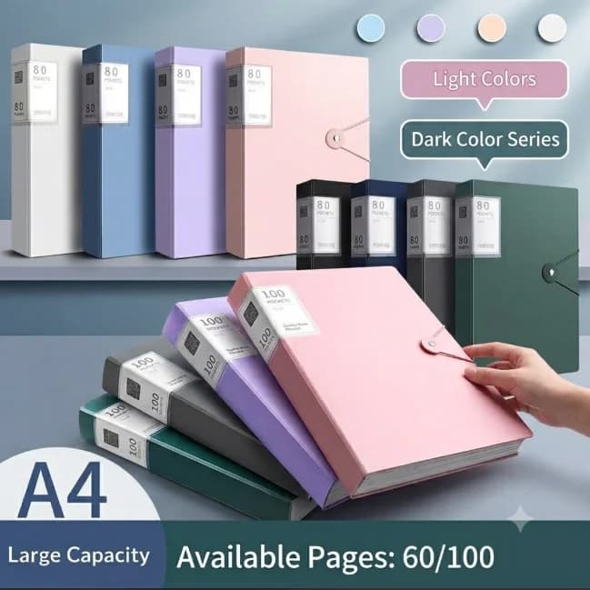 60/100 Pocket A4 File Folder Clear PP Waterproof High Transparency Brochure Insert Holder Office A4 Document Paper Storage Bag