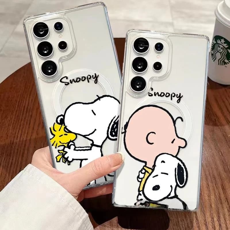 Simpatico cartone animato divertente Snoopy arachidi Charlie Magsafe custodia di ricarica wireless per Samsung S22 S23 S22 S24 S25 Ultra Plus copertura magnetica