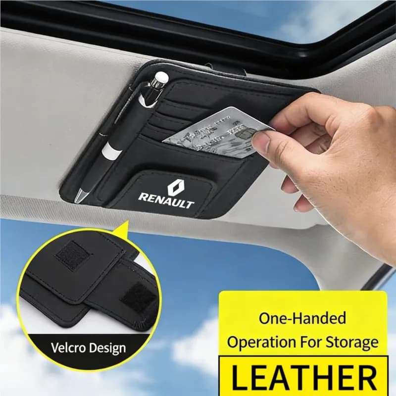 Portaocchiali e Portaoggetti in Pelle PU per Parasole Auto, Accessori per Renault RS Megane 2 3 4 Trafic Scenic 2 Clio Captur
