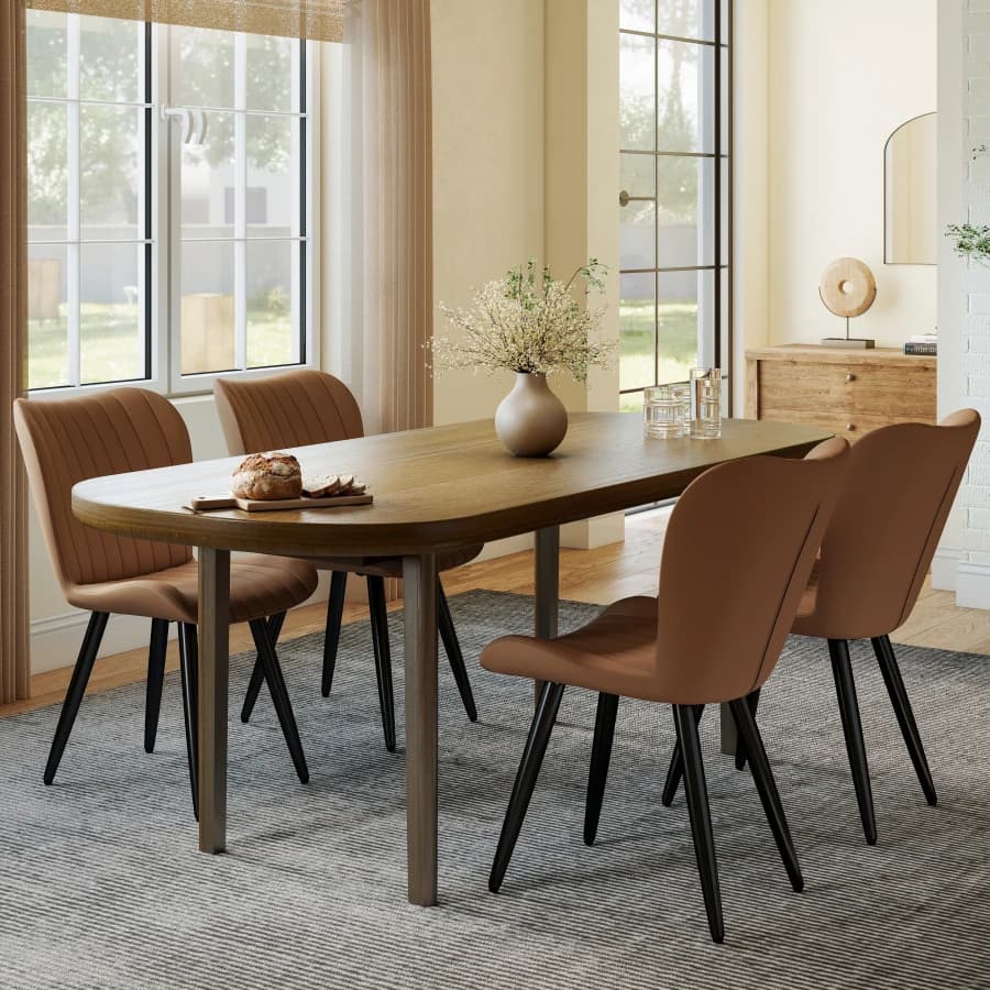 Set of 4 Modern PU Leather Dining Chairs with Thick Cushions and Metal Legs, Armless Faux Leather Side Chairs for Kitchen, Dini