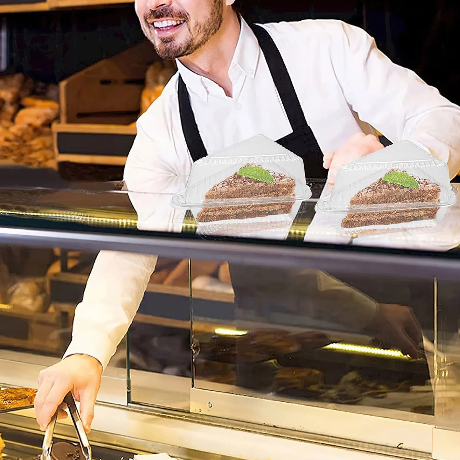 50 Pezzi Contenitori Trasparenti per Torte e Cheesecake con Coperchio, Scatole in Plastica per Alimenti per Fette di Torta, Dessert, Sandwich, Insalata, Impilabili