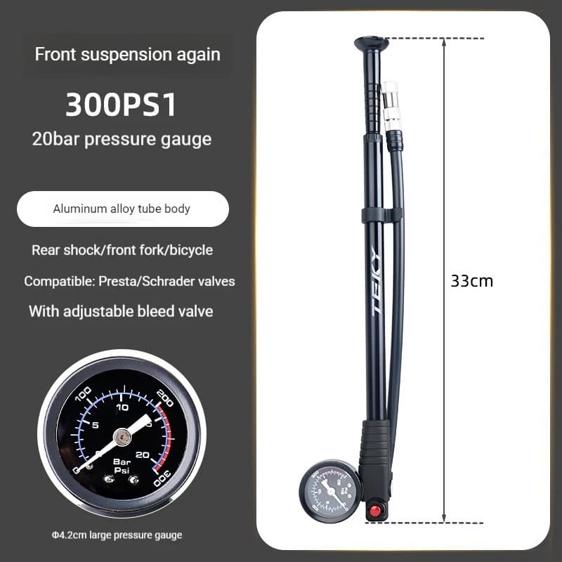 Pompa per Bicicletta Portatile OFFBONDAGE 300PSI, Gonfiatore per Pneumatici MTB e Bici da Strada con Manometro, Valvole Schrader e Presta