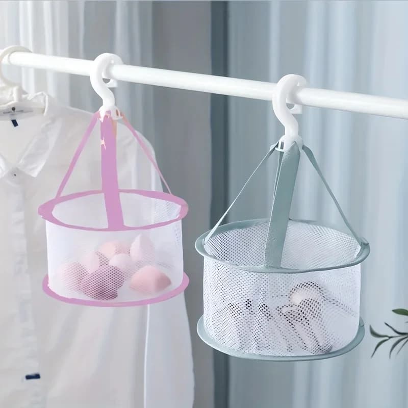 Mini Egg Drying Mesh Bag - Multi-Compartment Makeup Brush & Sponge Holder, Portable Drying Basket for Home Use,