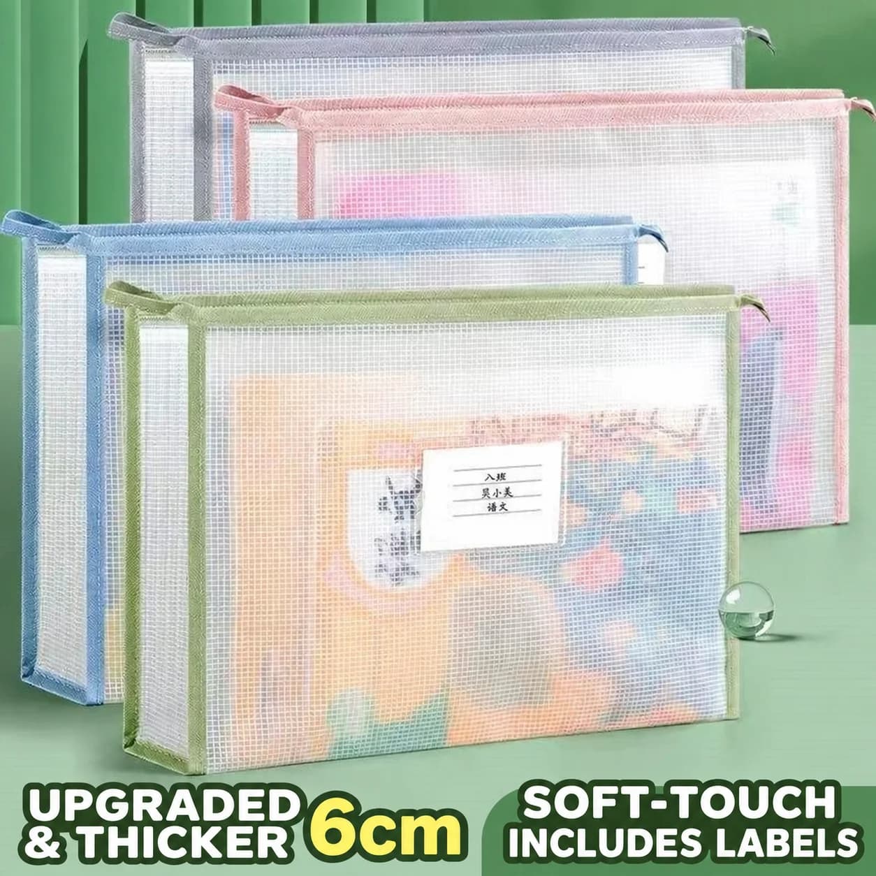 A4 Double Layer Clear File Bag Waterproof PVC Zipper Document Organizer 1 Pack