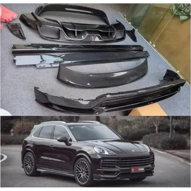 Real Carbon Fiber Body Kit For Porsche Cayenne Coupe 2018-2023 Front Bumper Lip Bear Trunk Diffuser Side Skirt Spoiler