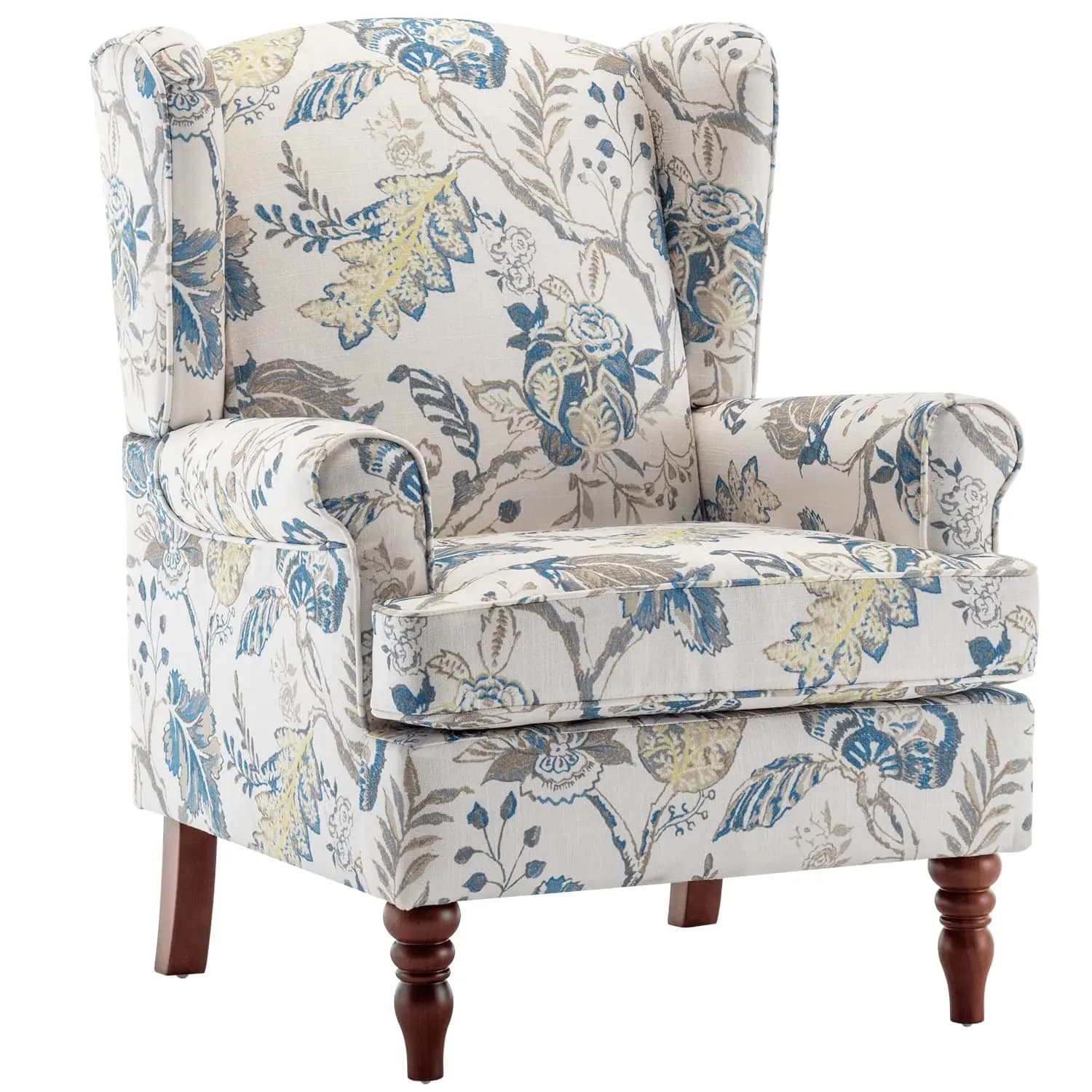 Poltrona con Accenti Floreali, Sedia Imbottita con Schienale Alto e Gambe Solide, Poltrona Singola per Soggiorno, Personalizzabile