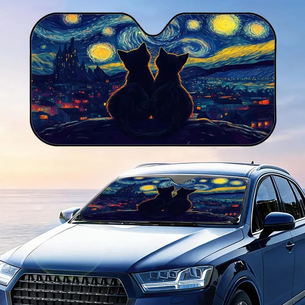 Bellissimo Parasole Pieghevole per Auto con Motivo Cielo Stellato, Protezione UV, Isolamento Termico Riflettente, Copertura Riutilizzabile