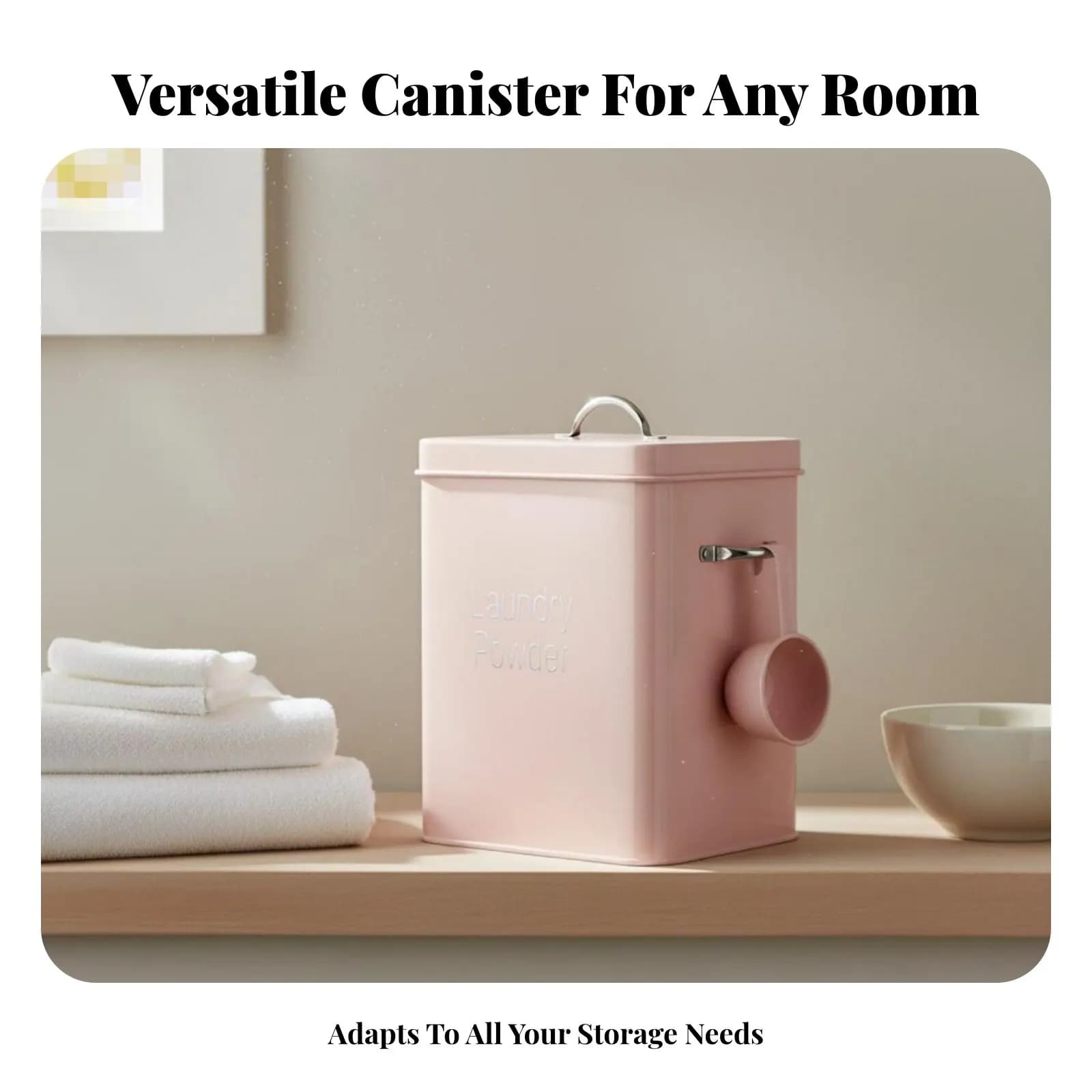 Dust Dust Cleaner with Cover, Metal Dispenser for Powder, Side Handles, Metal Soap Box