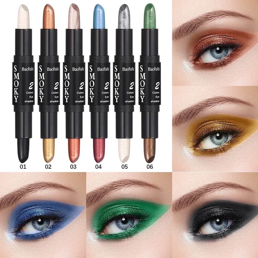 Doppia testa doppio uso 6 colori ombretto stick diamante flash penna occhio delicato tridimensionale comune trucco scenico quotidiano