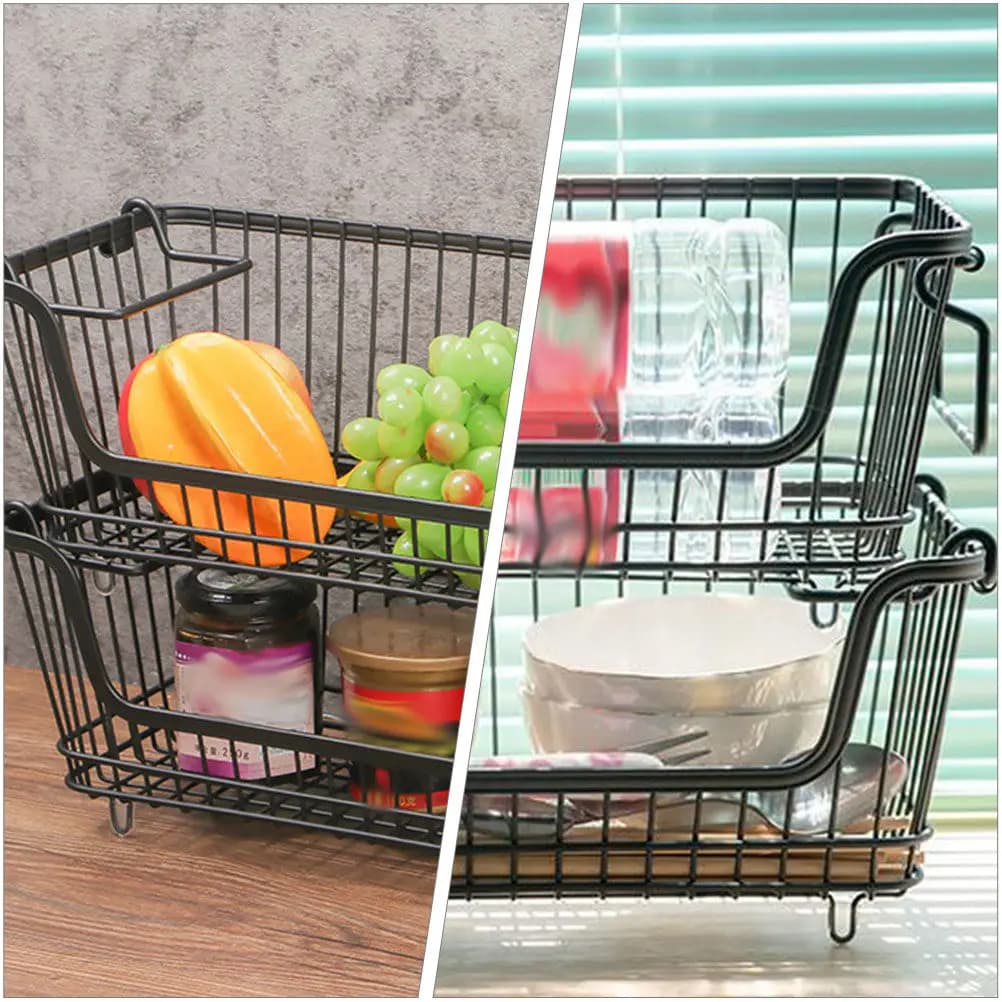 Cestino portaoggetti in filo di ferro per cucina, bagno, scaffale, scrivania, frutta, fiori secchi, asciugamani, carta igienica, organizer decorativo in metallo
