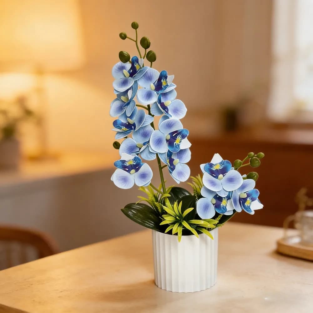 Elegant Faux Orchid Potted Plant Artificial Phalaenopsis for Home Office Living Room Bedroom Decor 33x8x7cm Plastic