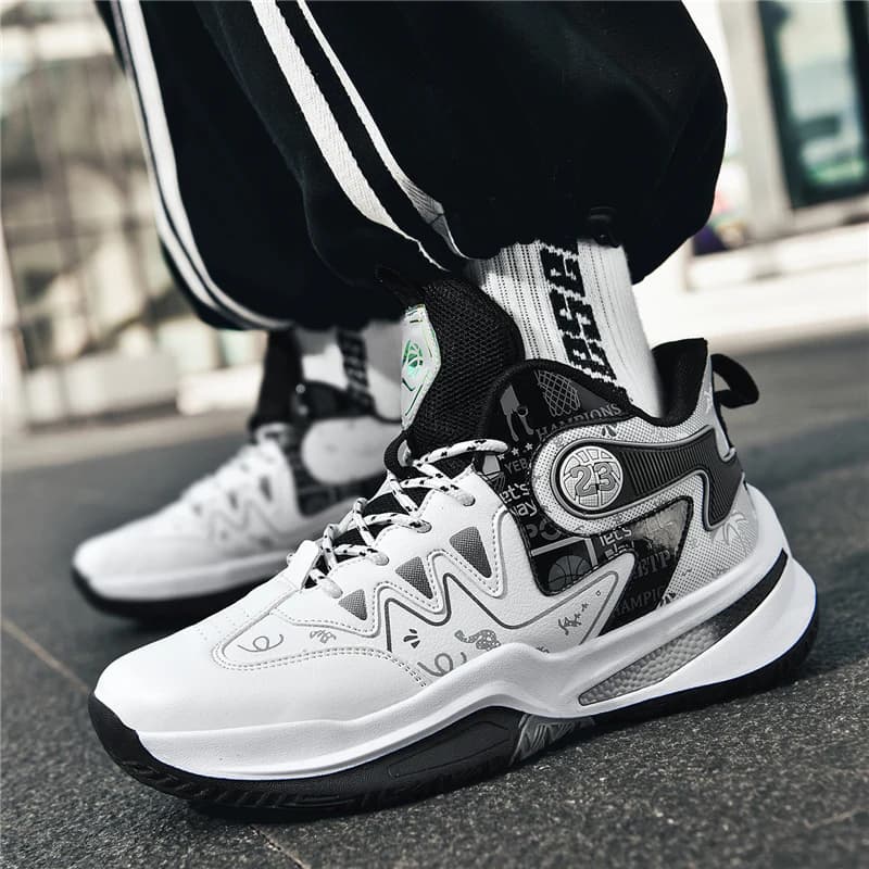 Scarpe da basket in pelle per uomo, con suola in gomma antiurto e resistente all'usura, scarpe sportive antiscivolo per donna