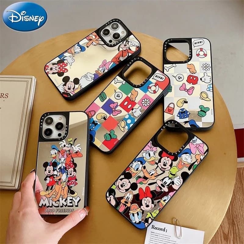 Disney Mickey Cassa Del Telefono per iPhone 16 15 14 13 12 Pro Max Cartoon Moda Specchi Stampe Antiurto PC Shell Copertura Protettiva