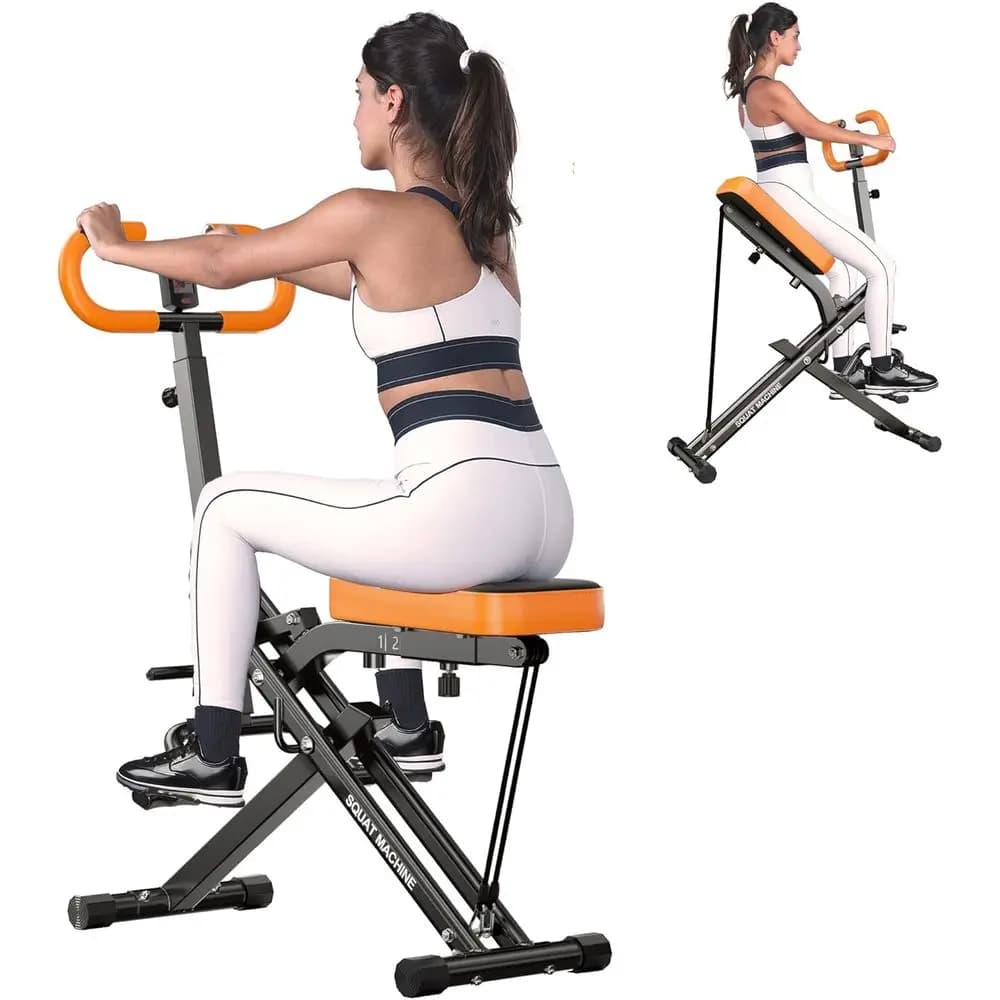 Macchina per Squat e Vogatore Pieghevole con Bande di Resistenza Regolabili, Attrezzatura per Allenamento Completo a Casa per Glutei e Addominali, 330LBS
