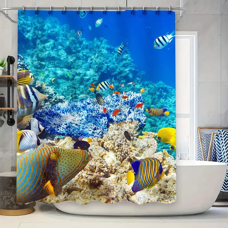 Decorazione da bagno con tenda da doccia per pesci con reef di corallo vibrante con bellissimo design di vita marina per la decorazione domestica (dimensioni: 180x240 cm)