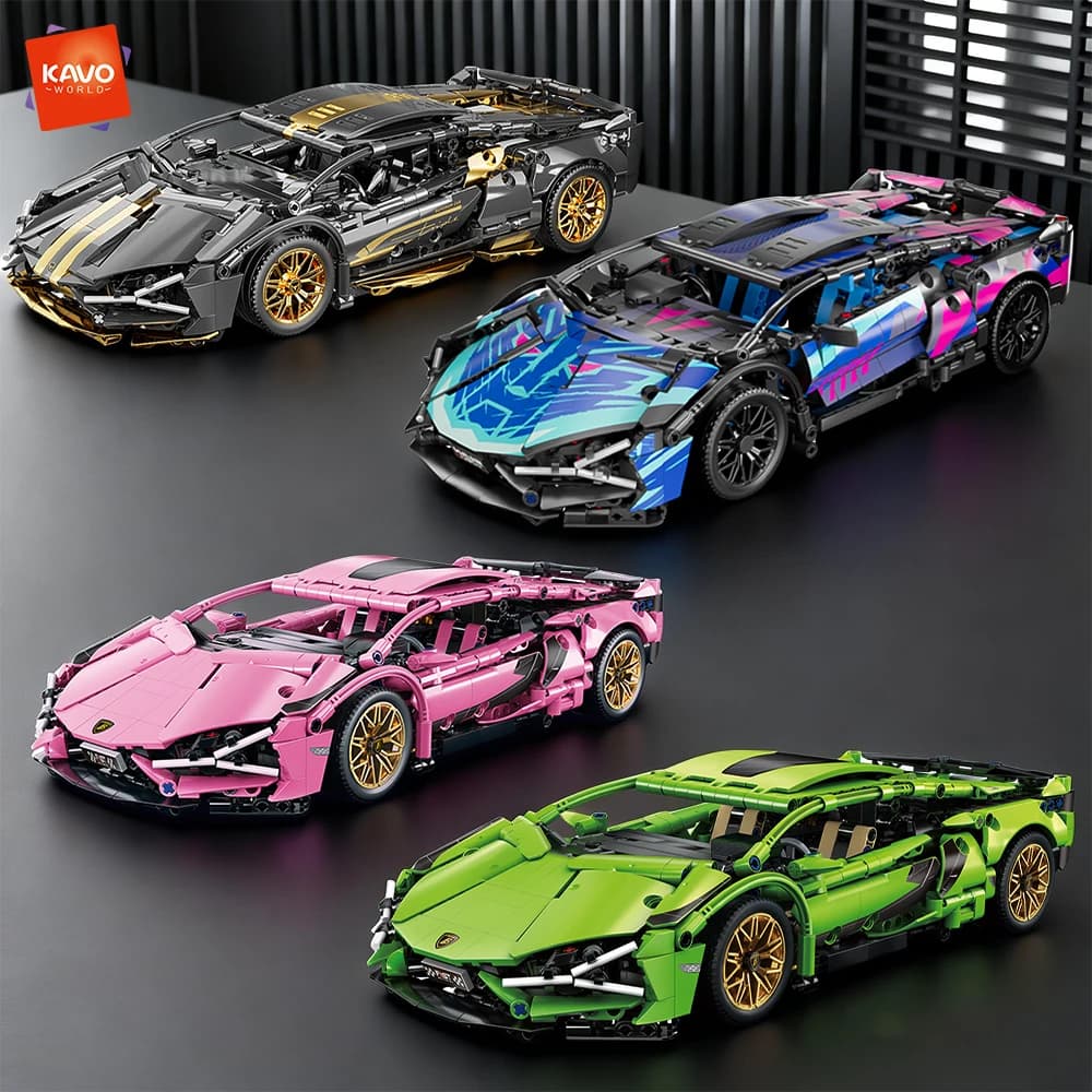 KAVOWORLD Set di Costruzioni Auto da Corsa, Modellino Supercar da Collezione con Porte a Forbice e Interni Simulati per Decorazione Scrivania, Regali per Hobby