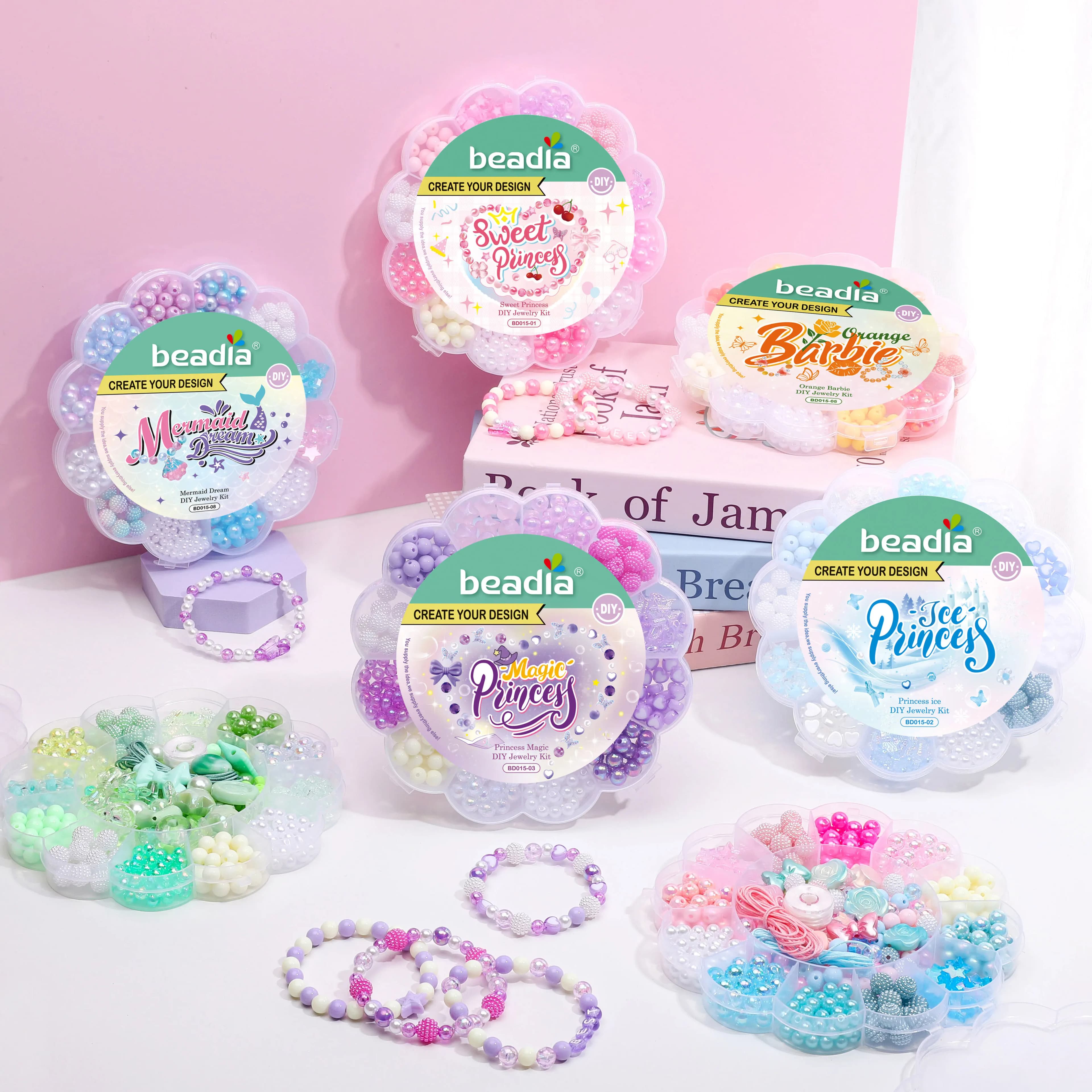12 Grids Acrylic Bead Charm Jewelry Making Kit With Beading Cord for Handmade DIY Bracelet Necklace Craft Set Girls Gift Present