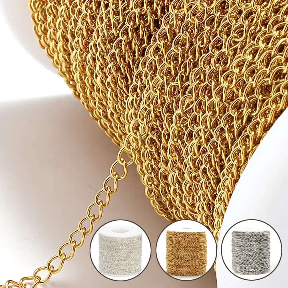 Catena di Estensione in Acciaio Inossidabile da 2 Metri, 2/3/4mm, per Creazione di Collane, Bracciali, Abbigliamento, Gioielli e Accessori Fai-da-Te
