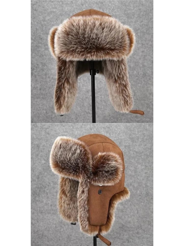 58-60 cm Lei Feng Cappello Moto Uomo Inverno Imitazione Capelli di volpe Addensato Protezione per le orecchie Antifreddo Caldo Antivento Berretto da sci