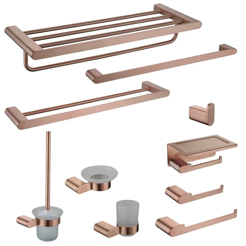 Portasciugamani in oro rosa spazzolato/gancio per vestiti/portabicchieri/portasapone/spazzola per WC/porta asciugamani di carta accessori per il bagno