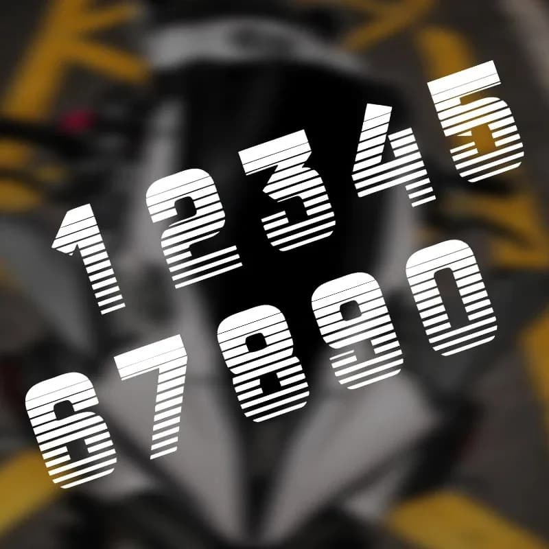 Set of 2 Vinyl Stickers with White Striped Numbers - Universal Sticker Waterproof for Helmet, Paraphango, Tank, Scooter, Bike