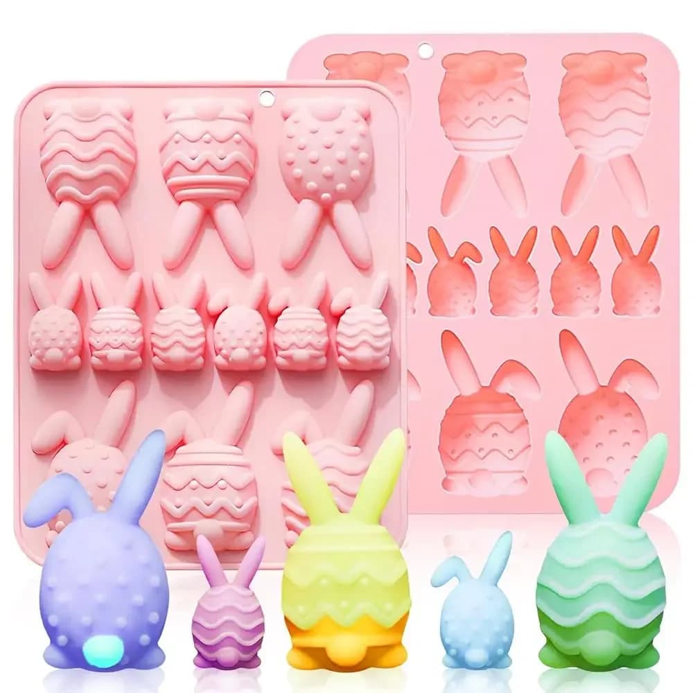 Stampi in Silicone per Caramelle e Saponi a Forma di Coniglietto Pasquale, 12 Uova di Diverse Dimensioni, 2 Pezzi, Stampi per Cioccolato con Coniglietto Grande e Piccolo