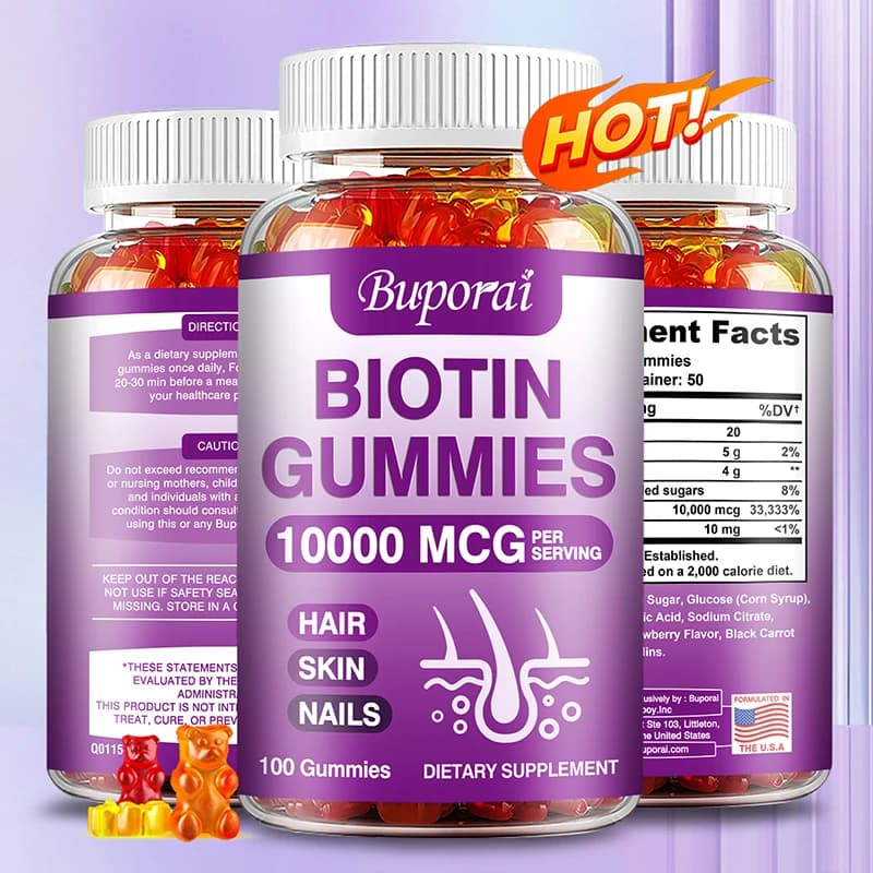 Biotin 10000mcg gums - Skin, hair and nail supplement, antioxidant, anti-aging, collagen enhancer