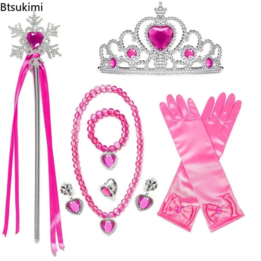 Princess Girl Accessorie Clothing Photo Prop Glove Wand Jewelry Necklace Bright Diamond Crown Wig Set Role-playing Accessories