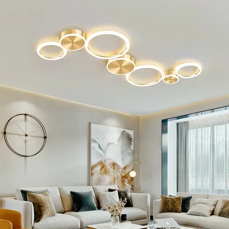 Modern LED Ceiling Chandelier Aluminum Simple Lamp For Living Room Bedroom Dining Circle Rings Golden Light
