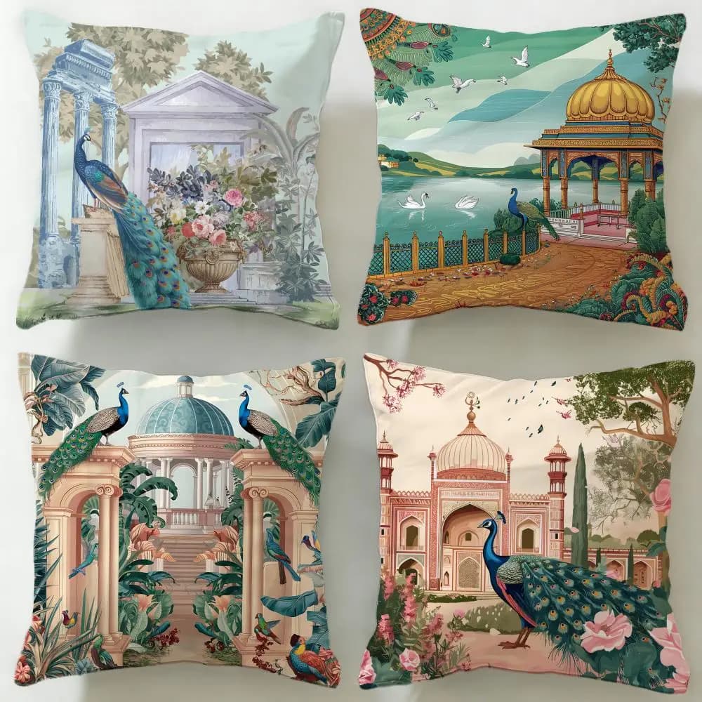 Classica Federa Decorativa con Motivo Giardino Mughal e Pavone, Morbida e Facile da Lavare – Versatile per Divano, Letto, Viaggi e Ufficio