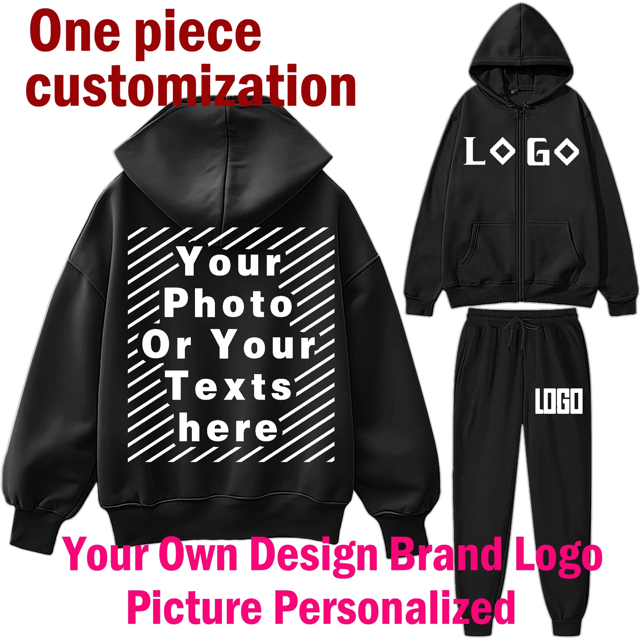 Fai da te Personalizza il tuo LOGO Tuta Tuta Autunno Moda Calda Felpa con cappuccio Felpe Due pezzi Pullover con cappuccio casual solido oversize