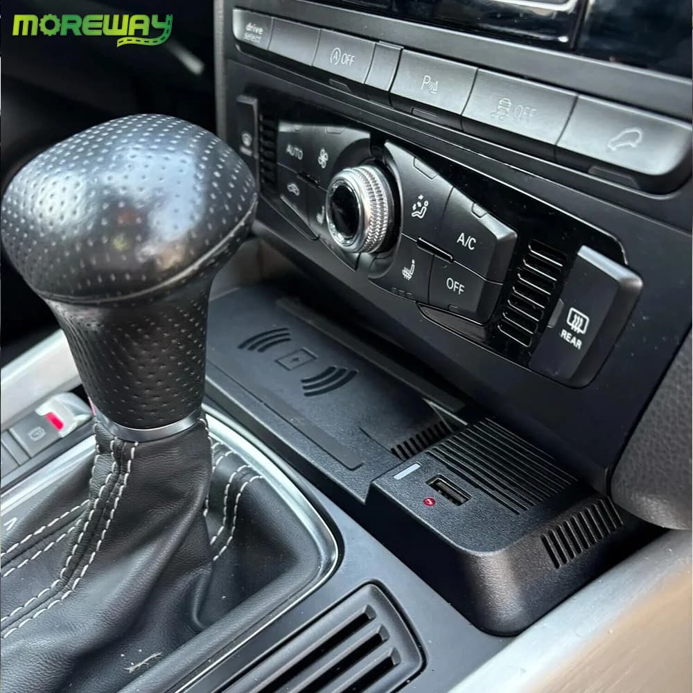 Car wireless charging pad for Audi A4 B8 B9 A4 Allroad A5 S5 RS5 SQ5 Q5, phone charger support, quick charging, plug and play, for indoors.